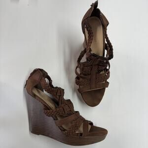 Bella Vita Shoes Womens Size 9.5W Brown Wedge Heels Braided Strappy Sandals Zip